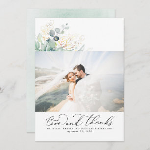 Cartão De Agradecimento Suculentos Casamento Elegante E Verde Dourado Obri