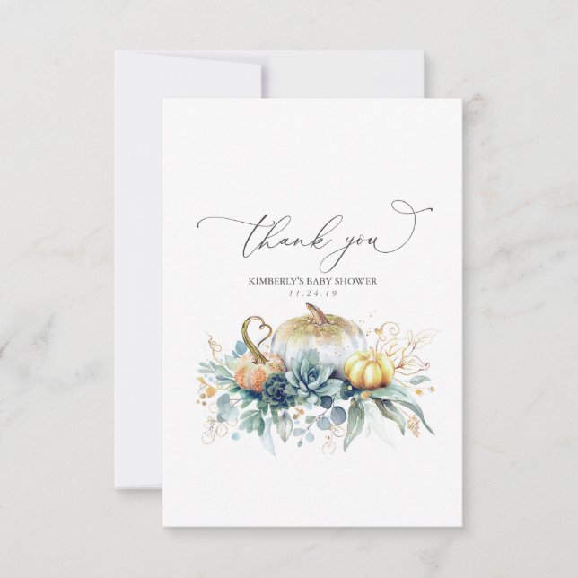 Cartão De Agradecimento Suculentos e Chá de fraldas Pumpkins Obrigado (Frente)