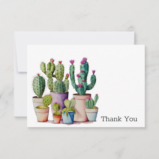 Cartão De Agradecimento Sucultivos cactos de aquarela branca em potes (Frente)