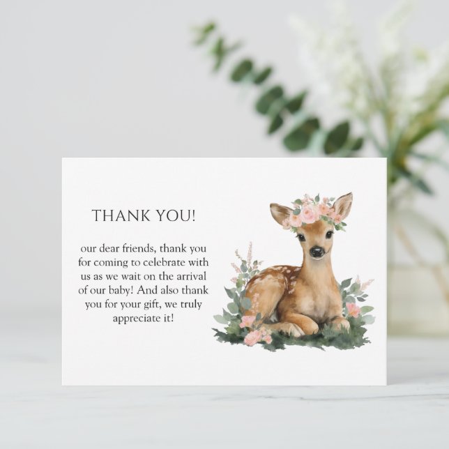 Cartão De Agradecimento Summer Fawn Watercolor Baby Shower Thank You (Em pé/Frente)