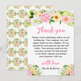 Cartão De Agradecimento Summer Pink and Yellow Flowers and Foliage