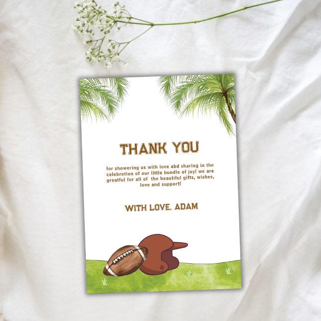 Cartão De Agradecimento Summer Plam Tree Football Sport Boy Baby Shower  (Summer Plam Tree Football Sport Boy Baby Shower Thank You Card)