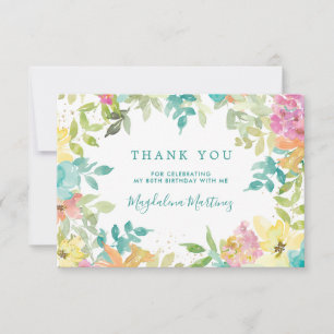 Cartão De Agradecimento Summer Watercolor Floral 80 Birthday