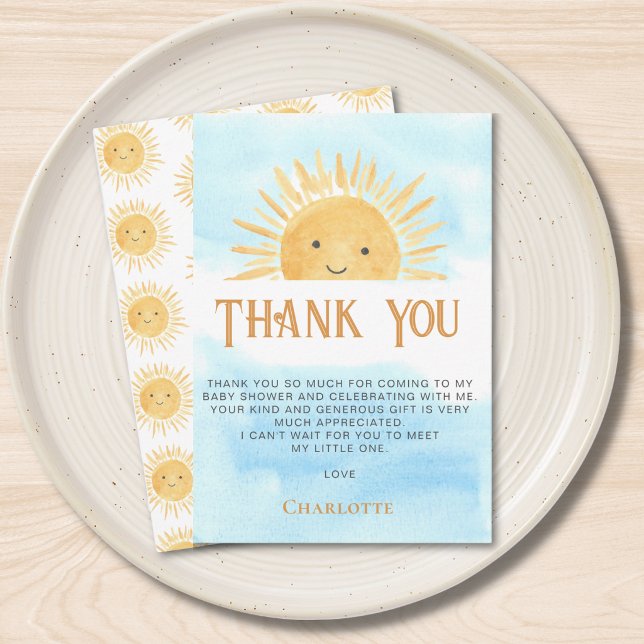 Cartão De Agradecimento Sun Blue Sky Baby Shower Thank You (Criador carregado)