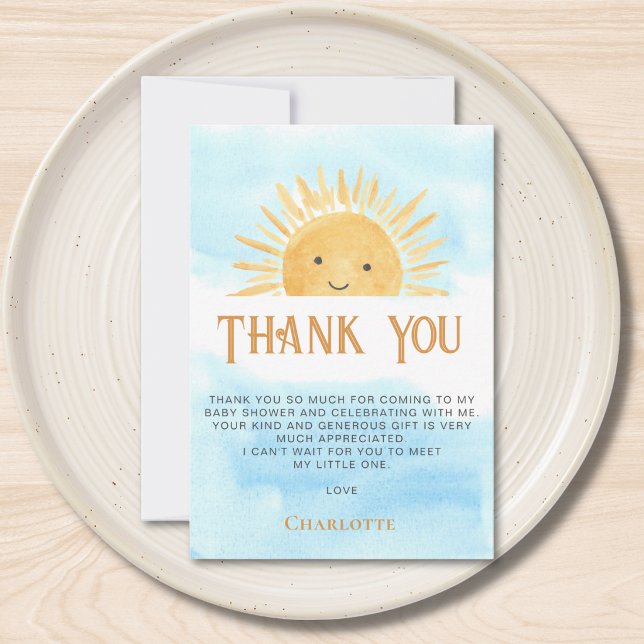 Cartão De Agradecimento Sun Blue Sky Baby Shower Thank You (Criador carregado)