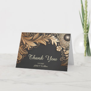 Cartão De Agradecimento Sun Vintage Lace Foloral Gold Foil Emboscada Casam