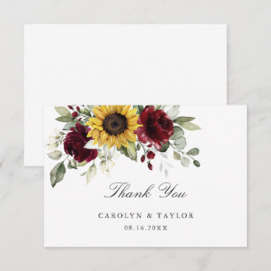 Cartão De Agradecimento Sunflower Burgundy Red Floral Casamento Russo