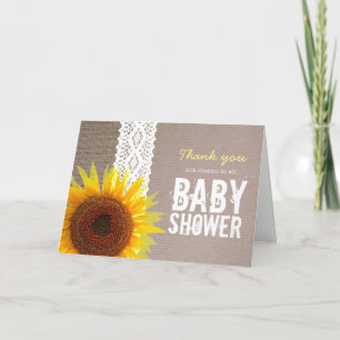Cartão De Agradecimento Sunflower Burlap & Lace Baby Shower Thank You