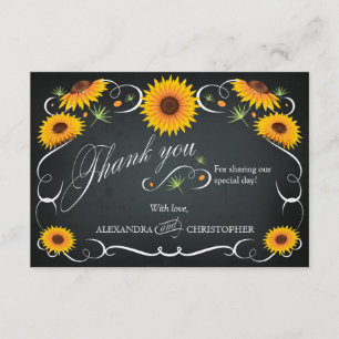 Cartão De Agradecimento Sunflower Chalkboard Floral Bold Vintage Obrigado