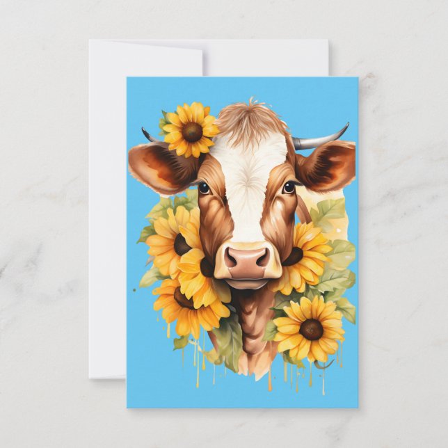 Cartão De Agradecimento Sunflower Cow Thank You Card (Frente)