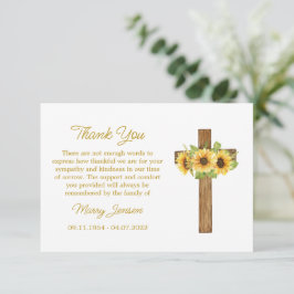 Cartão De Agradecimento Sunflower Cross Sympathy Thank You Card