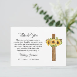 Cartão De Agradecimento Sunflower Cross Sympathy Thank You Card