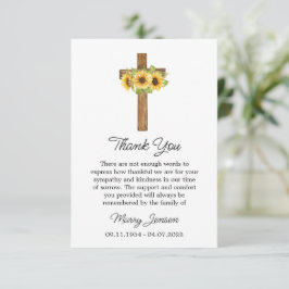 Cartão De Agradecimento Sunflower Cross Sympathy Thank You Card