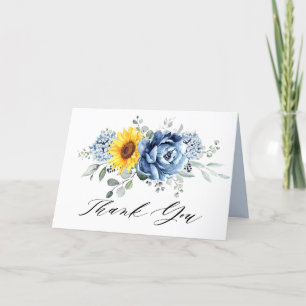 Cartão De Agradecimento Sunflower Dusty Blue Slate Peony Casamento Floral