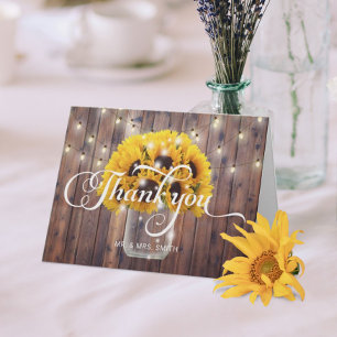 Cartão De Agradecimento Sunflower Jar String Lights Barn Casamento Obrigad