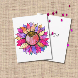 Cartão De Agradecimento Sunflower Summer Floral Party Pink & Purple