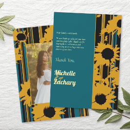 Cartão De Agradecimento Sunflower Teal Blue Gold Modern Wedding