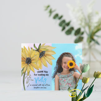 Cartão De Agradecimento Sunflower Watercolor Quinta Rapariga Foto Aniversá
