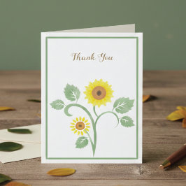 Cartão De Agradecimento Sunflowers Greenery Wedding Folded Thank You Card
