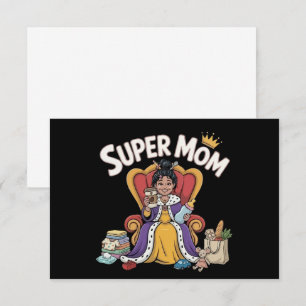 Cartão De Agradecimento Super Mãe Rainha Sentada no Trono Cartoon