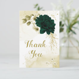 Cartão De Agradecimento Surpreendentes flores de ouro verde esmeralda