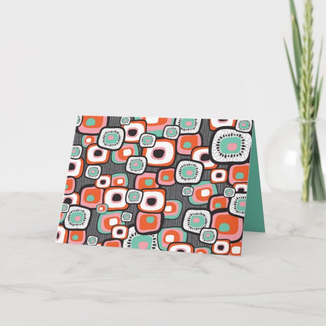 Cartão De Agradecimento Sushi Retro Flores Rosas Padrão de Quadrados Único (Frente)