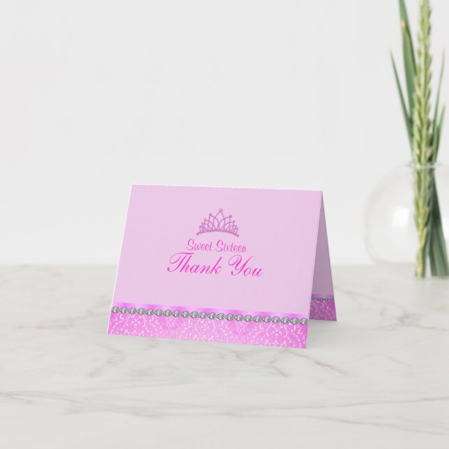 Cartão de Agradecimento sweet16 Tiara Rosa (Frente)