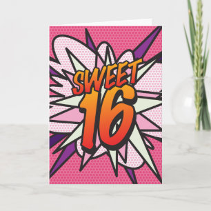 Cartão De Agradecimento SWEET 16 HAPPY BIRTHDAY Comic Book Pop Art Card