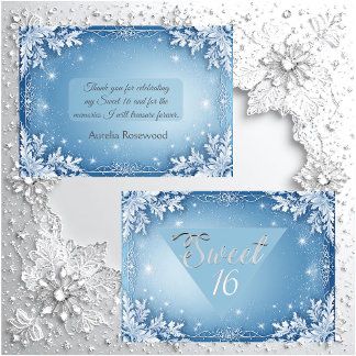 Cartão De Agradecimento Sweet 16 Icy Blue Silver Winter Frost Snowflakes
