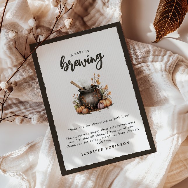 Cartão De Agradecimento Sweet Baby Is Brewing Halloween Baby Shower (Criador carregado)
