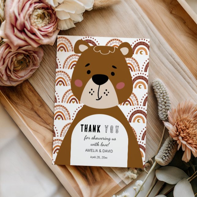 Cartão De Agradecimento Sweet Bear Rainbow Thank You Baby Shower (Criador carregado)