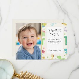 Cartão De Agradecimento Sweet Dinomite Photo 1st Birthday Invitation