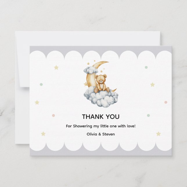 Cartão De Agradecimento Sweet Dreams Teddy Bear on the Moon (Frente)