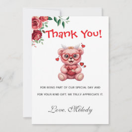 Cartão De Agradecimento Sweet Heart Teddy Bear Pink Baby Shower 