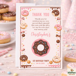 Cartão De Agradecimento Sweet One Donut 1st Birthday Party | Cute Donut