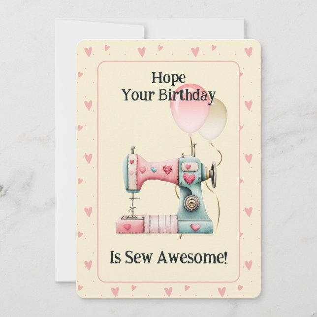 Cartão De Agradecimento Sweet Sewing Machine Hearts Birthday Card (Frente)