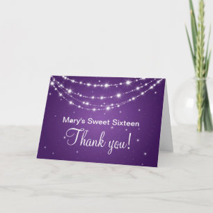 Cartão De Agradecimento Sweet Sixteen Thank You Sparkling Chain Purple