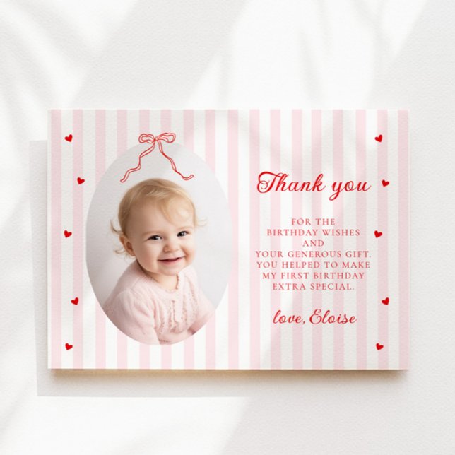 Cartão De Agradecimento Sweetheart Girl 1st Birthday Flat Thank You Card (Criador carregado)