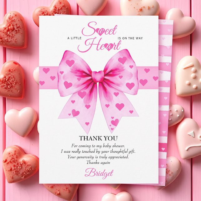 Cartão De Agradecimento Sweetheart pink bow Valentines girl baby shower (Criador carregado)