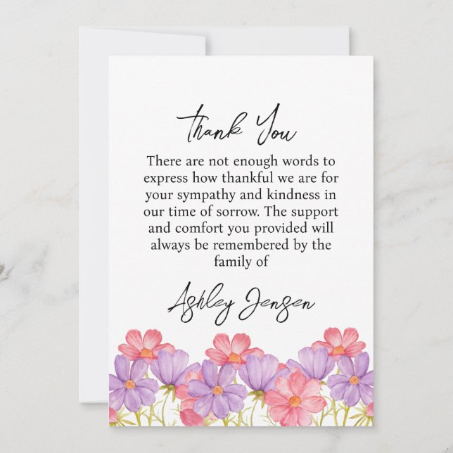 Cartão De Agradecimento Sympathy Cosmos Photo Funeral Thank You Card (Verso)