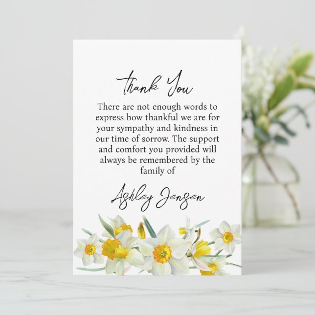 Cartão De Agradecimento Sympathy Daffodil Funeral Thank You Card (Em pé/Frente)