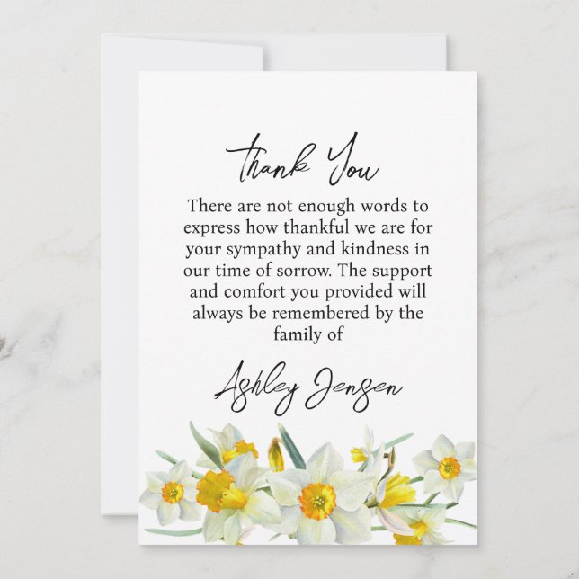 Cartão De Agradecimento Sympathy Daffodil Photo Funeral Thank You Card (Verso)