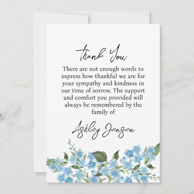 Cartão De Agradecimento Sympathy Forget me not Photo Thank You Card (Verso)