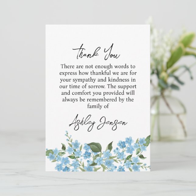 Cartão De Agradecimento Sympathy Forget me not Thank You Card (Em pé/Frente)