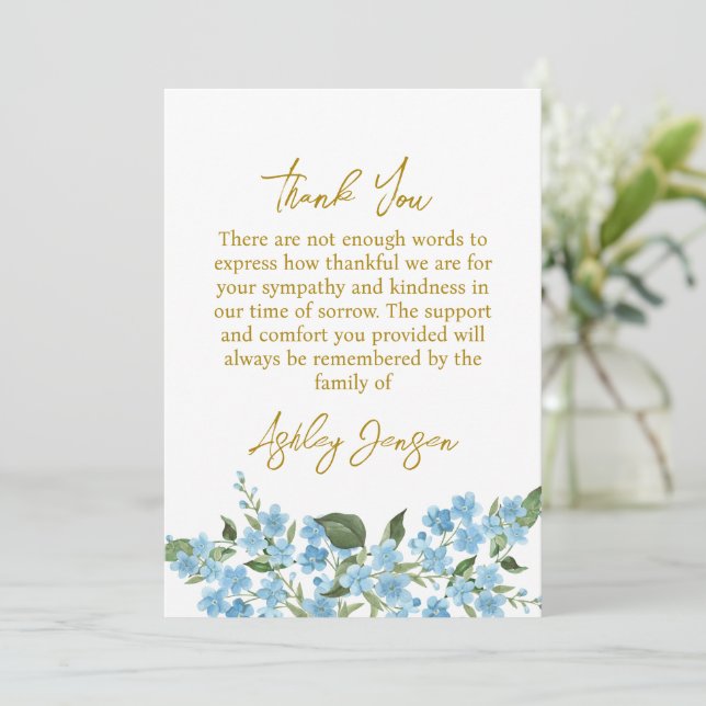 Cartão De Agradecimento Sympathy Forget me not Thank You Card (Em pé/Frente)