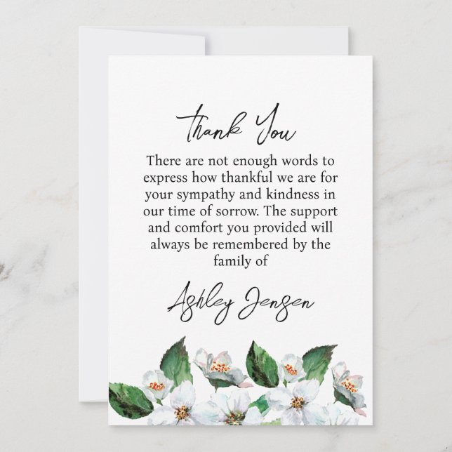 Cartão De Agradecimento Sympathy Jasmine Photo Funeral Thank You Card (Verso)