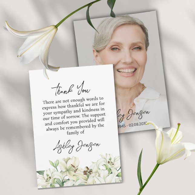 Cartão De Agradecimento Sympathy Lily Photo Funeral Thank You Card (Criador carregado)