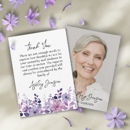 Cartão De Agradecimento Sympathy Purple Floral Photo Thank You Card