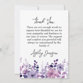 Cartão De Agradecimento Sympathy Purple Floral Thank You Card