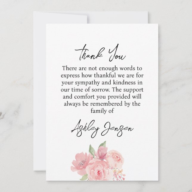 Cartão De Agradecimento Sympathy Rose Funeral Thank You Card (Verso)